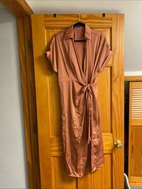 SHEIN Rust Brown Wrap Midi Dress